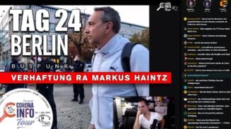 CORONA INFO Tour – Berlin | 2020-10-25 – Tag 24 – Busfunk zur Verhaftung von RA Markus Haintz