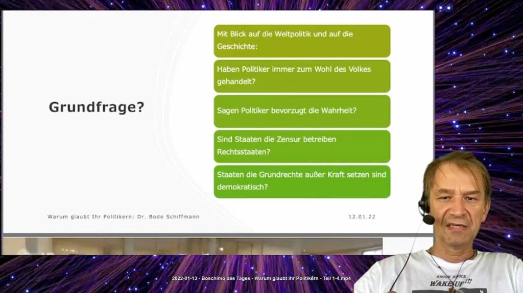 CORONA – Dr. Bodo Schiffmann | SERIE – 2022-01-13 – Boschimo des Tages - Warum glaubt ihr Politikern - Teil 1-4